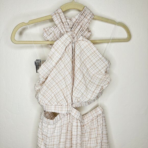 NWT Significant Other Clementine Cutout Gingham Plaid Maxi Dress Almond Chalk 8 - Picture 4 of 15